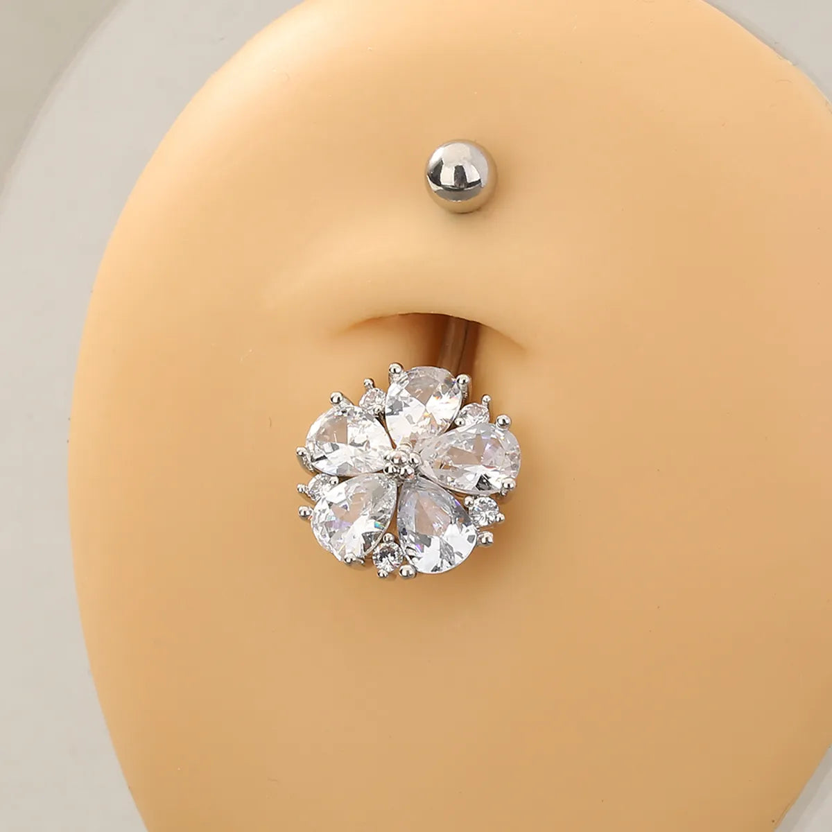 Sexy Flower Stainless Steel Diamond Rhinestone Belly Ring 1 Piece