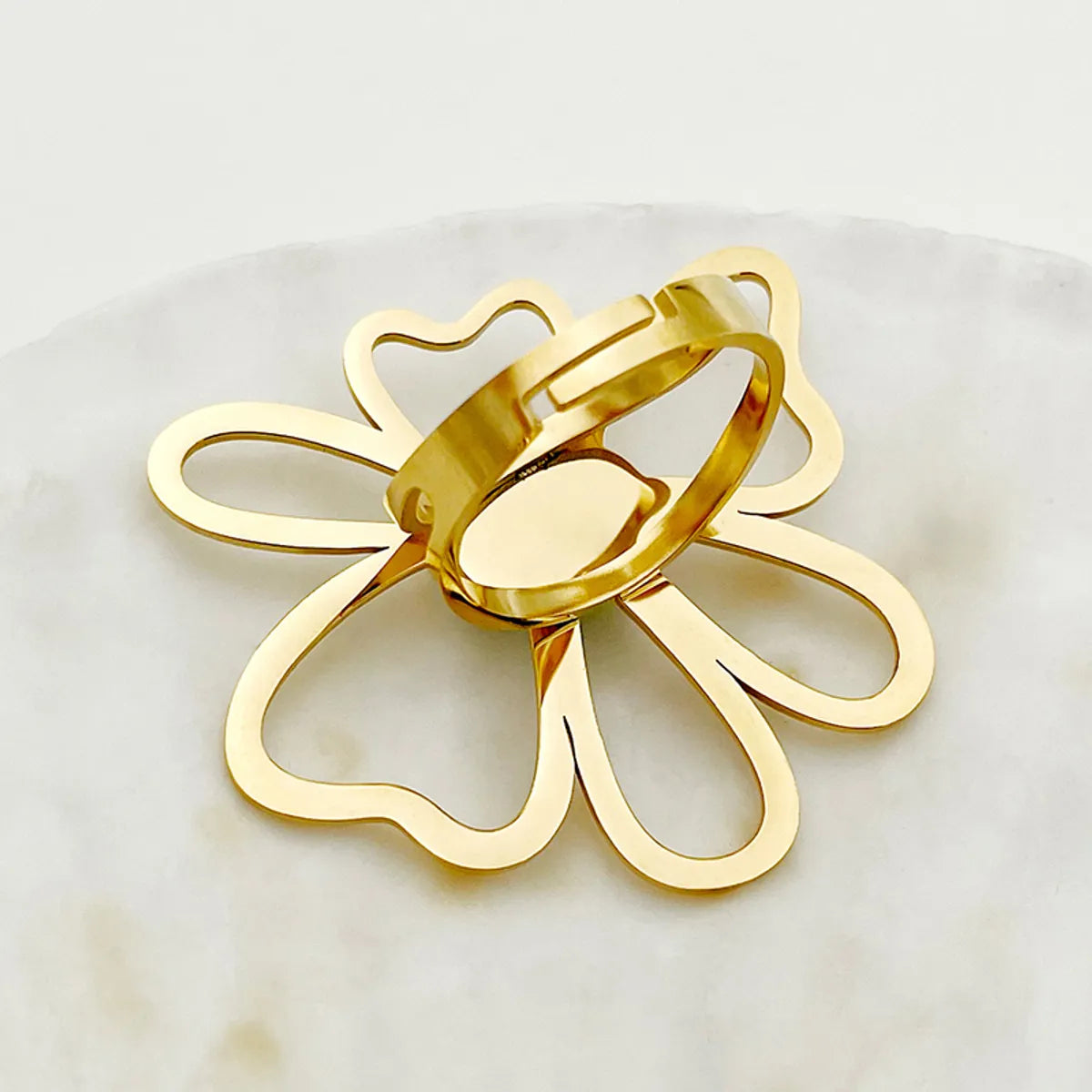 Sexy Romantic Sweet Flower Stainless Steel Plating Inlay Natural Stone Gold Plated Open Rings