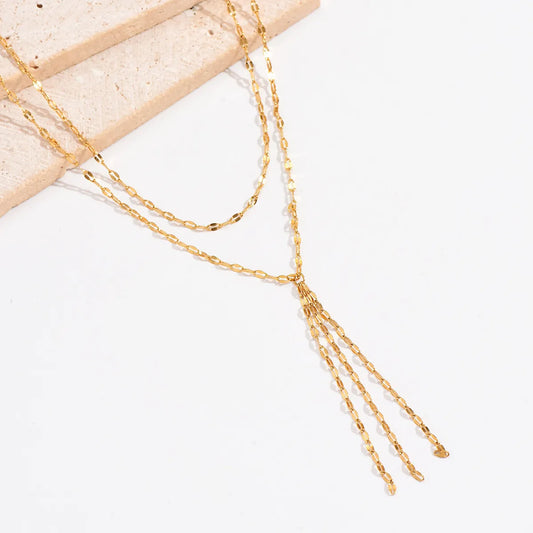 Sexy Solid Color Stainless Steel Tassel Plating 14k Gold Plated Layered Necklaces