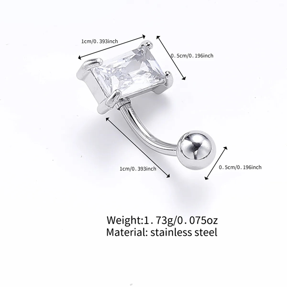 Sexy Square Stainless Steel Zircon Belly Ring In Bulk