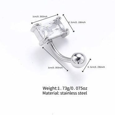 Sexy Square Stainless Steel Zircon Belly Ring In Bulk