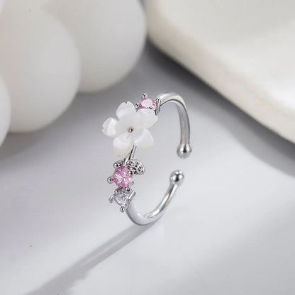 Shell Cherry Blossom Temperament Ring Female Special-interest Design Small Fresh Diamond Simple Korean Style Sweet Mori Hipster Fashion