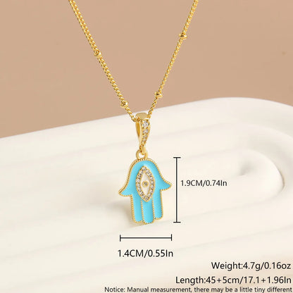 Shell Copper 18K Gold Plated Basic Commute Plating Inlay Devil'S Eye Palm Lightning Zircon Pendant Necklace