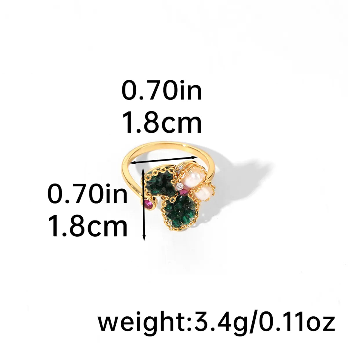 Shell Copper 18K Gold Plated Basic Simple Style Commute Enamel Inlay Butterfly Pearl Shell Zircon Open Rings