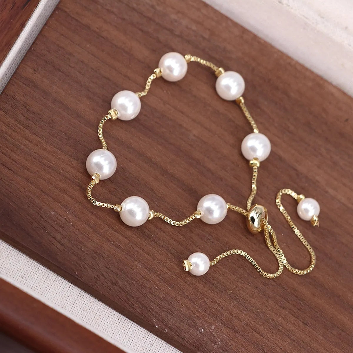 Shell Pearls Copper 18K Gold Beaded Geometric Round Drawstring Bracelets