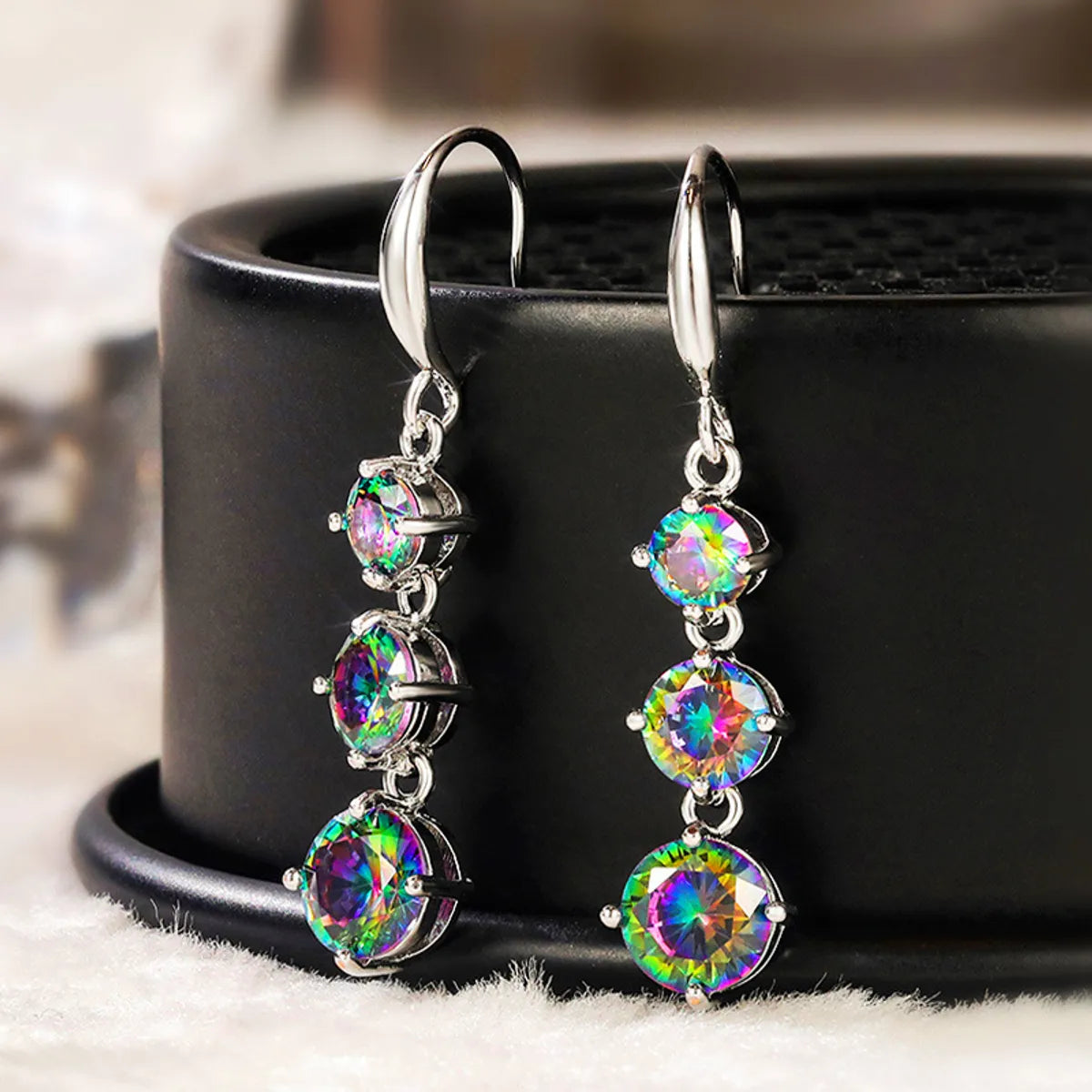 Shining Colorful Zircon Earrings Long Trend Copper Earrings