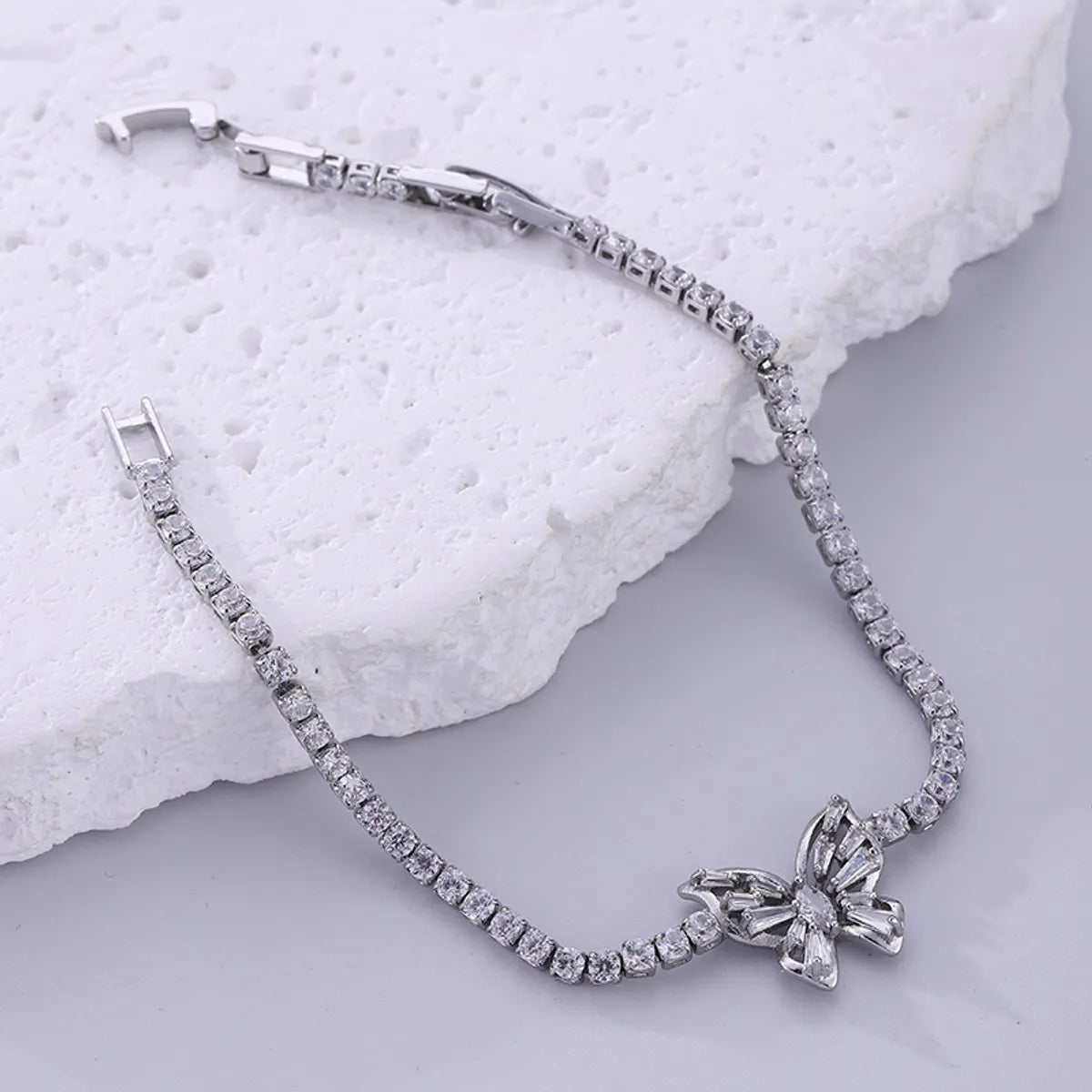 Shiny Butterfly Stainless Steel Hollow Out Inlay Zircon Bracelets