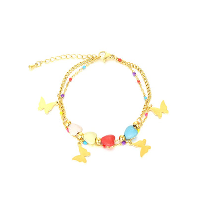 Shiny Butterfly Stainless Steel Layered Plating 18k Gold Plated Bracelets