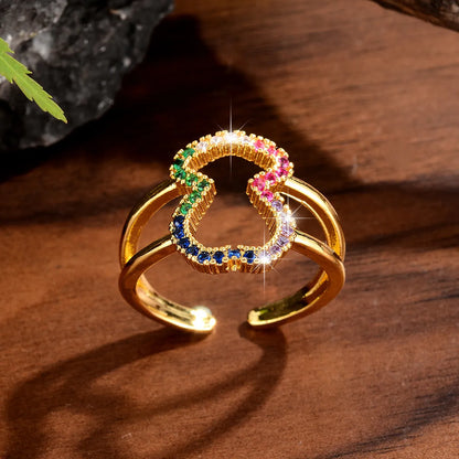 Shiny Color Block Copper Inlay Zircon 18k Gold Plated Rings