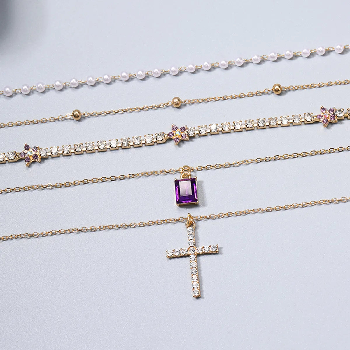 Shiny Cross Alloy Inlay Zircon Women'S Layered Necklaces