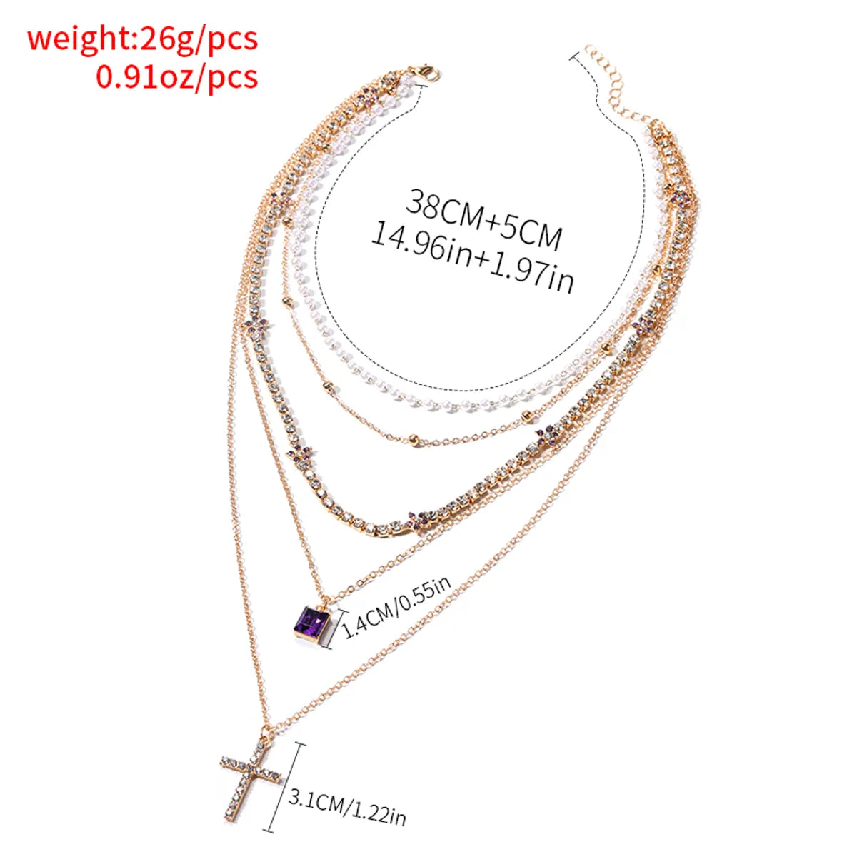 Shiny Cross Alloy Inlay Zircon Women'S Layered Necklaces