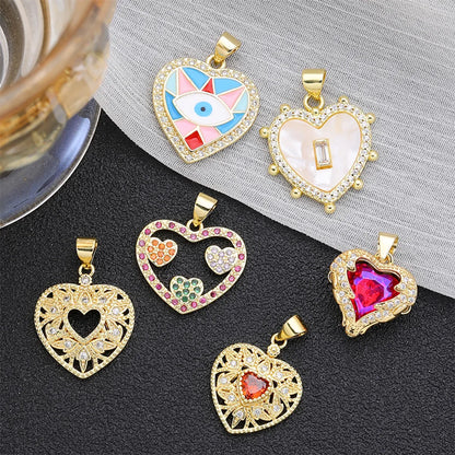 Shiny Devil'S Eye Tree Heart Shape Copper Plating Inlay Zircon 18k Gold Plated Charms