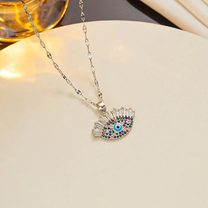 Shiny Eye Stainless Steel Titanium Steel Epoxy Plating Inlay Zircon 18k Gold Plated Pendant Necklace