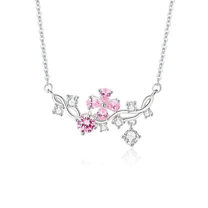 Shiny Flower Sterling Silver Polishing Plating Inlay Zircon Necklace