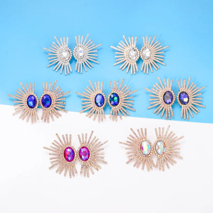 Shiny Geometric Alloy Inlay Rhinestones Glass Stone Women's Ear Studs