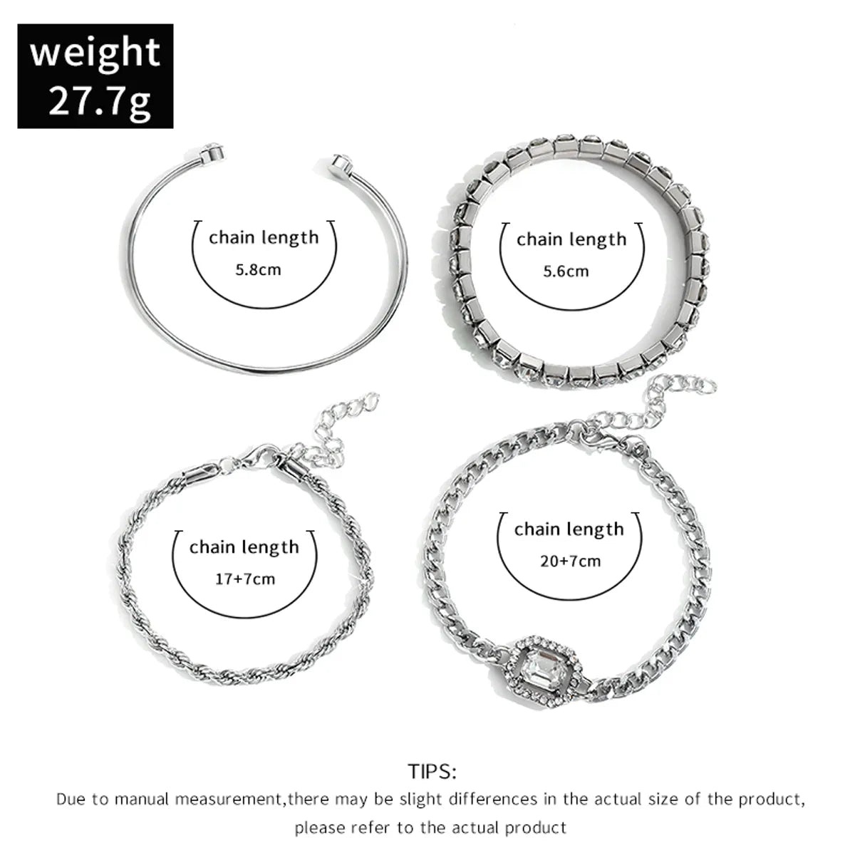 Shiny Geometric Alloy Plating Artificial Diamond Women's Bracelets 4 Piece Set