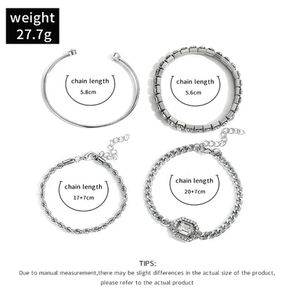 Shiny Geometric Alloy Plating Artificial Diamond Women's Bracelets 4 Piece Set