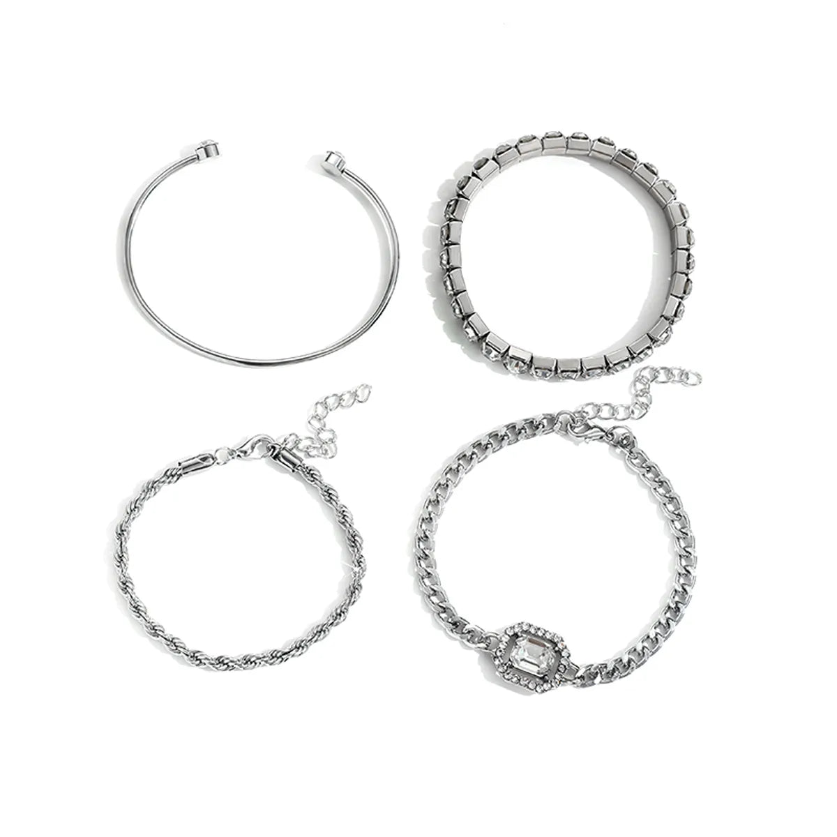 Shiny Geometric Alloy Plating Artificial Diamond Women's Bracelets 4 Piece Set