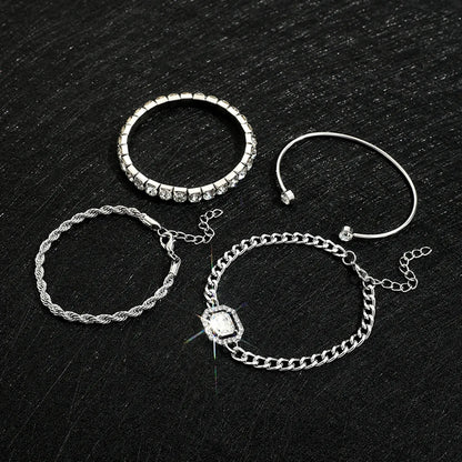 Shiny Geometric Alloy Plating Artificial Diamond Women's Bracelets 4 Piece Set