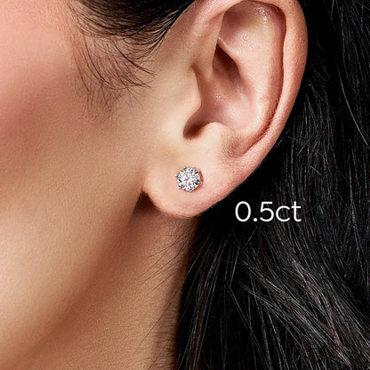 Shiny Geometric Sterling Silver Gra Inlay Moissanite Ear Studs