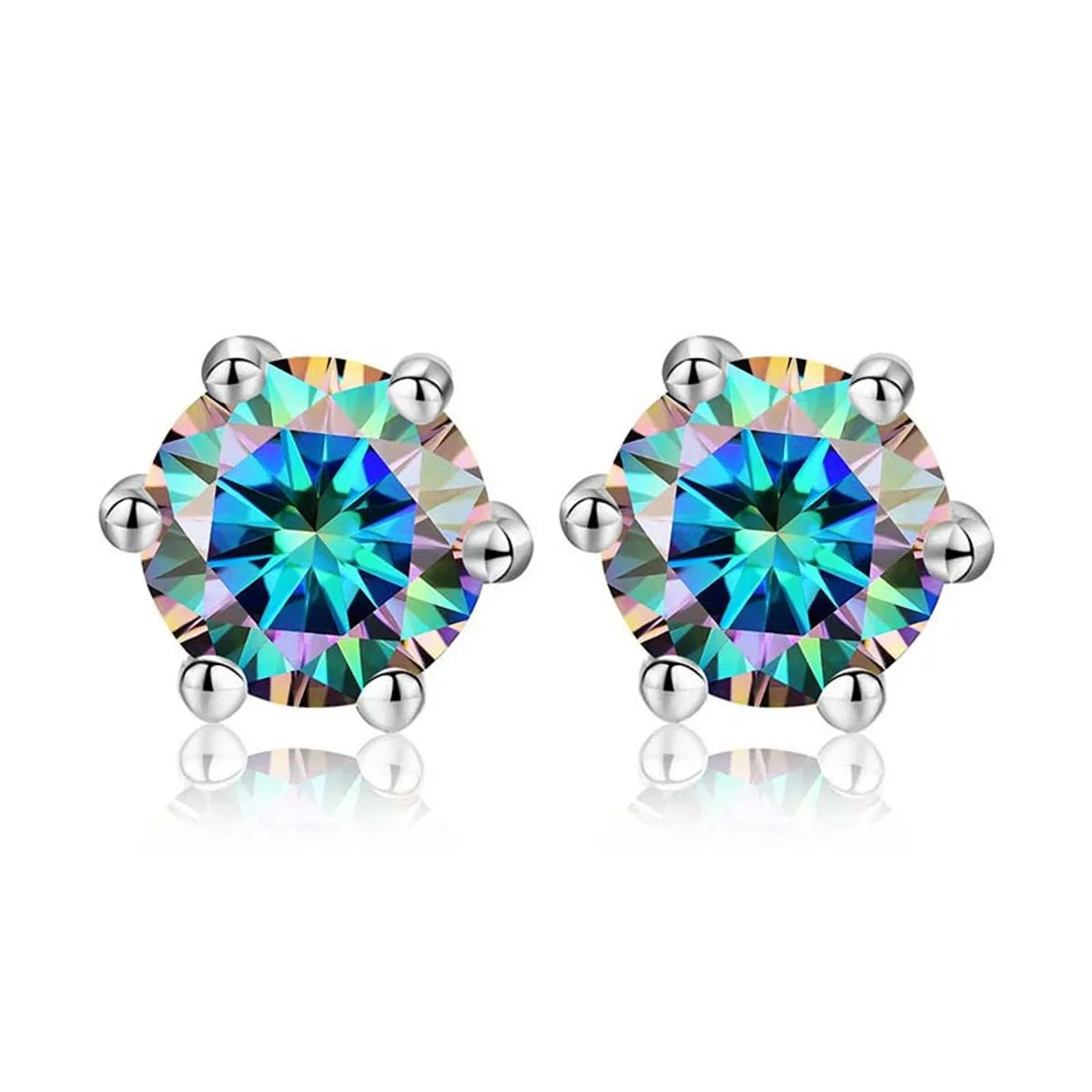 Shiny Geometric Sterling Silver Gra Inlay Moissanite Ear Studs