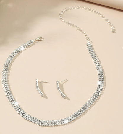 Shiny Geometric Water Droplets Alloy Inlay Crystal Women'S Earrings Necklace