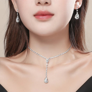 Shiny Geometric Water Droplets Alloy Inlay Crystal Women'S Earrings Necklace