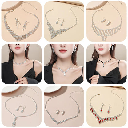 Shiny Geometric Water Droplets Alloy Inlay Crystal Women'S Earrings Necklace