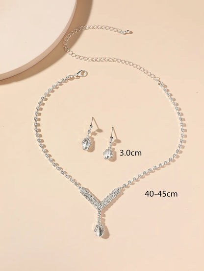 Shiny Geometric Water Droplets Alloy Inlay Crystal Women'S Earrings Necklace