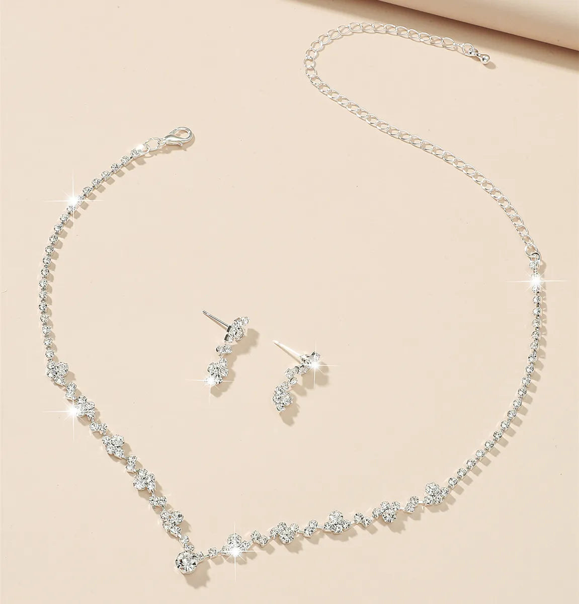 Shiny Geometric Water Droplets Alloy Inlay Crystal Women'S Earrings Necklace