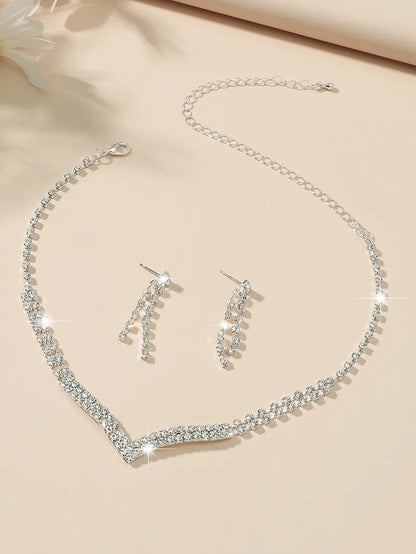 Shiny Geometric Water Droplets Alloy Inlay Crystal Women'S Earrings Necklace