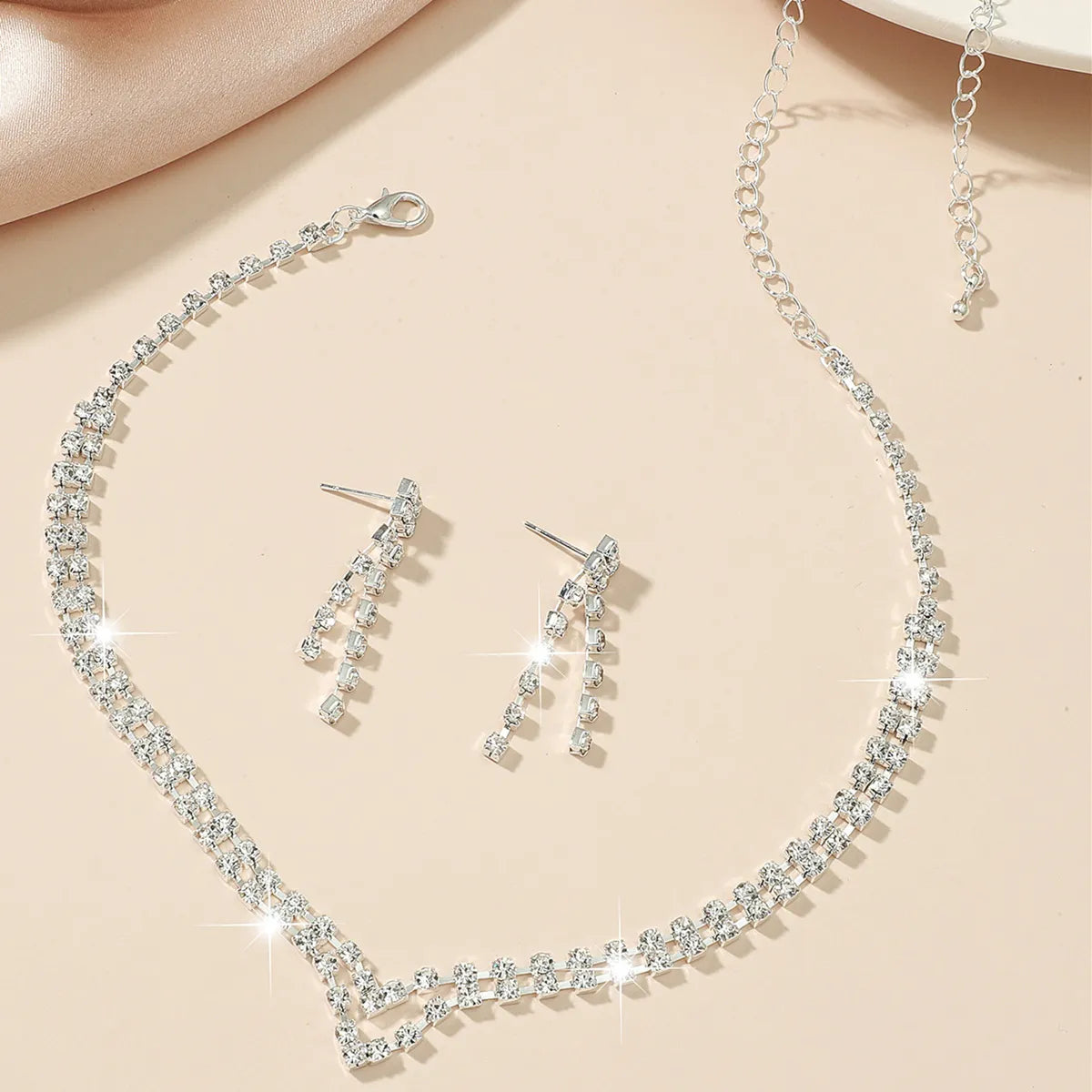 Shiny Geometric Water Droplets Alloy Inlay Crystal Women'S Earrings Necklace