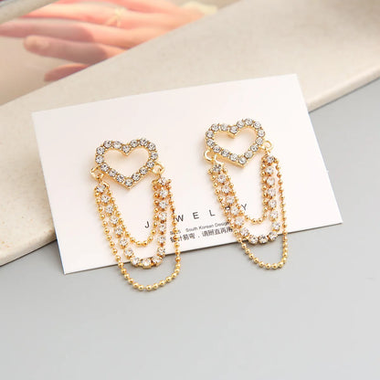 Shiny Heart Shape Alloy Hollow Out Rhinestones Earrings