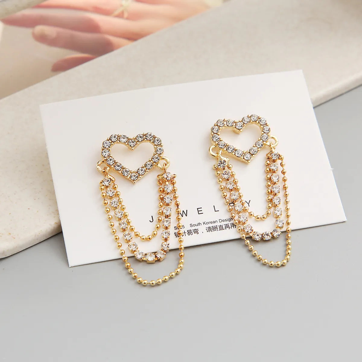 Shiny Heart Shape Alloy Hollow Out Rhinestones Earrings