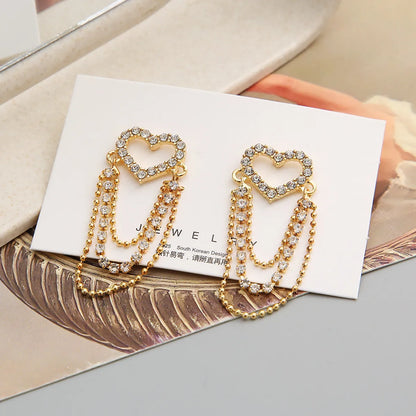 Shiny Heart Shape Alloy Hollow Out Rhinestones Earrings