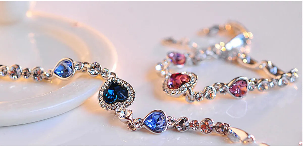 Shiny Heart Shape Alloy Inlay Crystal Women'S Bracelets