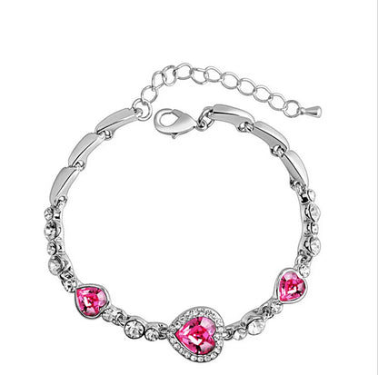 Shiny Heart Shape Alloy Inlay Crystal Women'S Bracelets