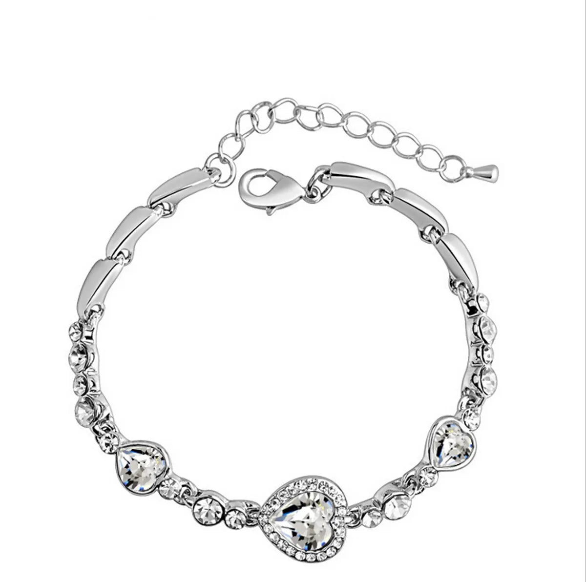 Shiny Heart Shape Alloy Inlay Crystal Women'S Bracelets