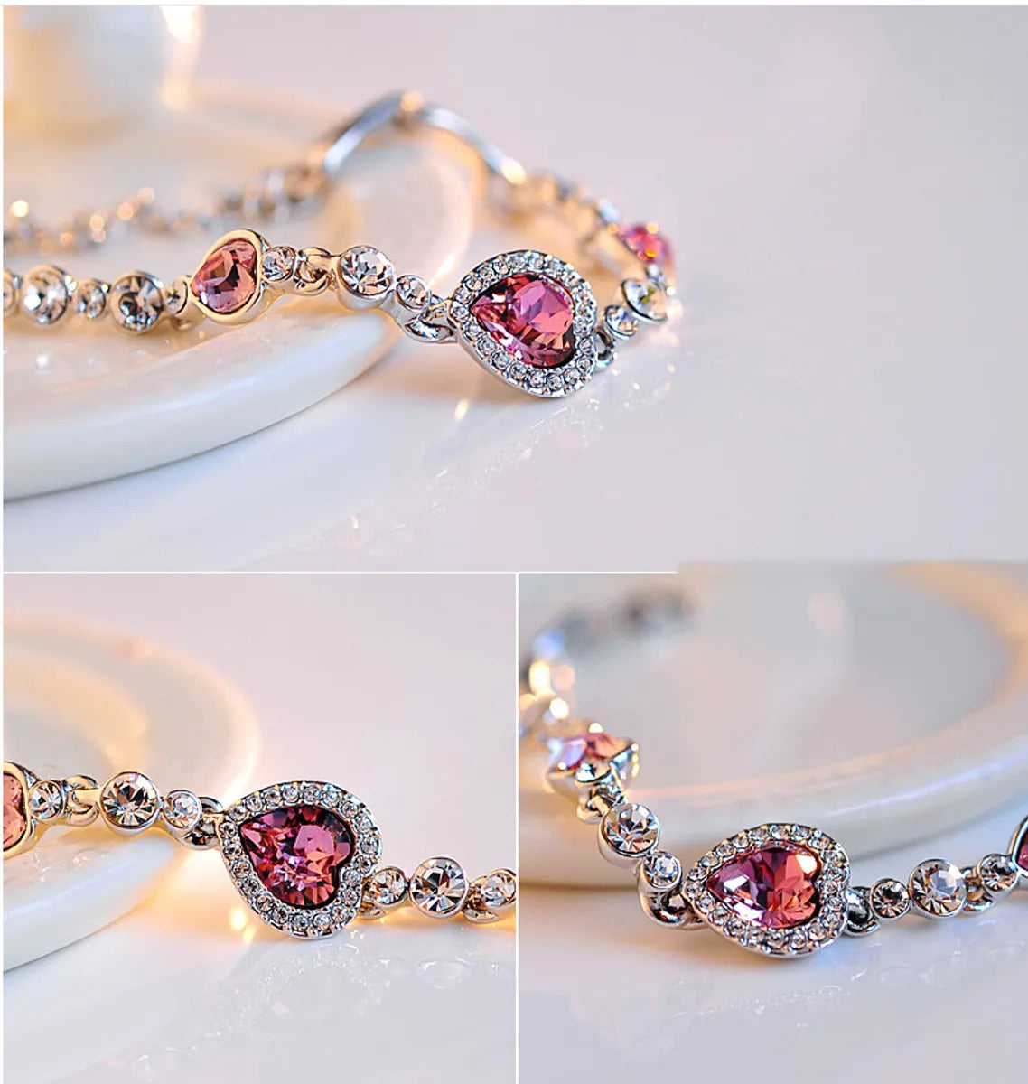 Shiny Heart Shape Alloy Inlay Crystal Women'S Bracelets