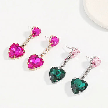 Shiny Heart Shape Alloy Inlay Rhinestones Women's Drop Earrings