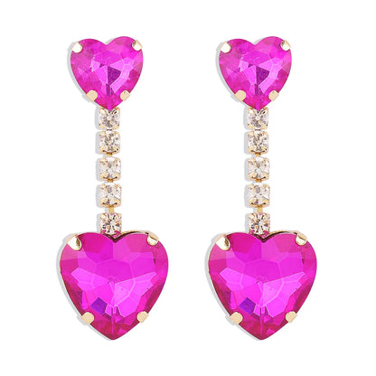 Shiny Heart Shape Alloy Inlay Rhinestones Women's Drop Earrings