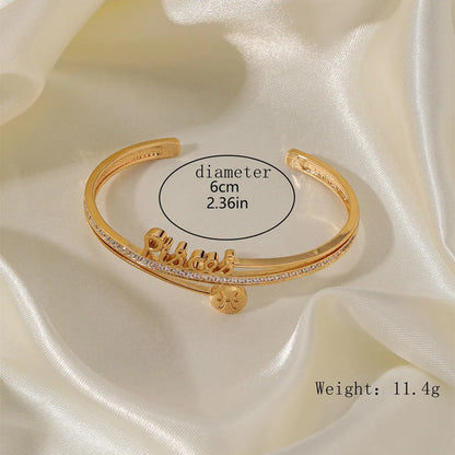 Shiny Heart Shape Butterfly Alloy Plating Inlay Zircon 18K Gold Plated Women'S Bangle