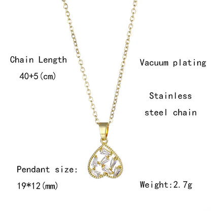 Shiny Heart Shape 201 Stainless Steel Brass Plating Inlay Zircon 18K Gold Plated Women'S Pendant Necklace