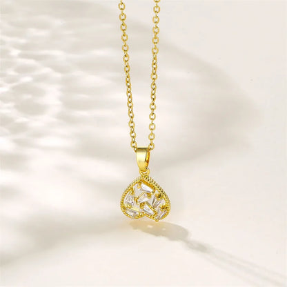 Shiny Heart Shape 201 Stainless Steel Brass Plating Inlay Zircon 18K Gold Plated Women'S Pendant Necklace