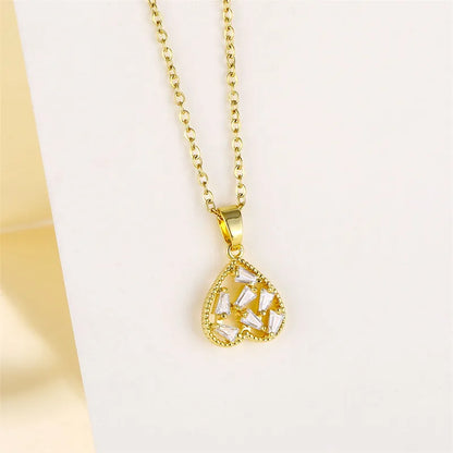 Shiny Heart Shape 201 Stainless Steel Brass Plating Inlay Zircon 18K Gold Plated Women'S Pendant Necklace