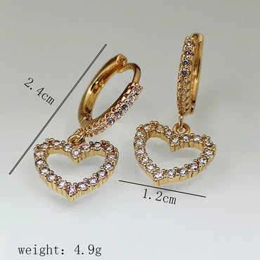 Shiny Heart Shape Metal Plating Inlay Zircon Gold Plated Women's Drop Earrings