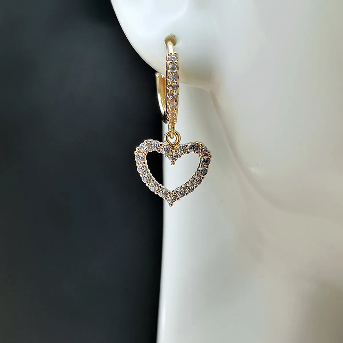 Shiny Heart Shape Metal Plating Inlay Zircon Gold Plated Women's Drop Earrings