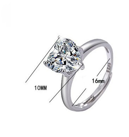 Shiny Heart Shape Sterling Silver Plating Inlay Zircon White Gold Plated Open Rings