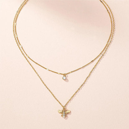 Shiny IG Style Rhinestones Iron Wholesale Double Layer Necklaces