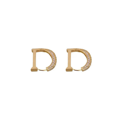 Shiny Letter Alloy Inlay Zircon Earrings